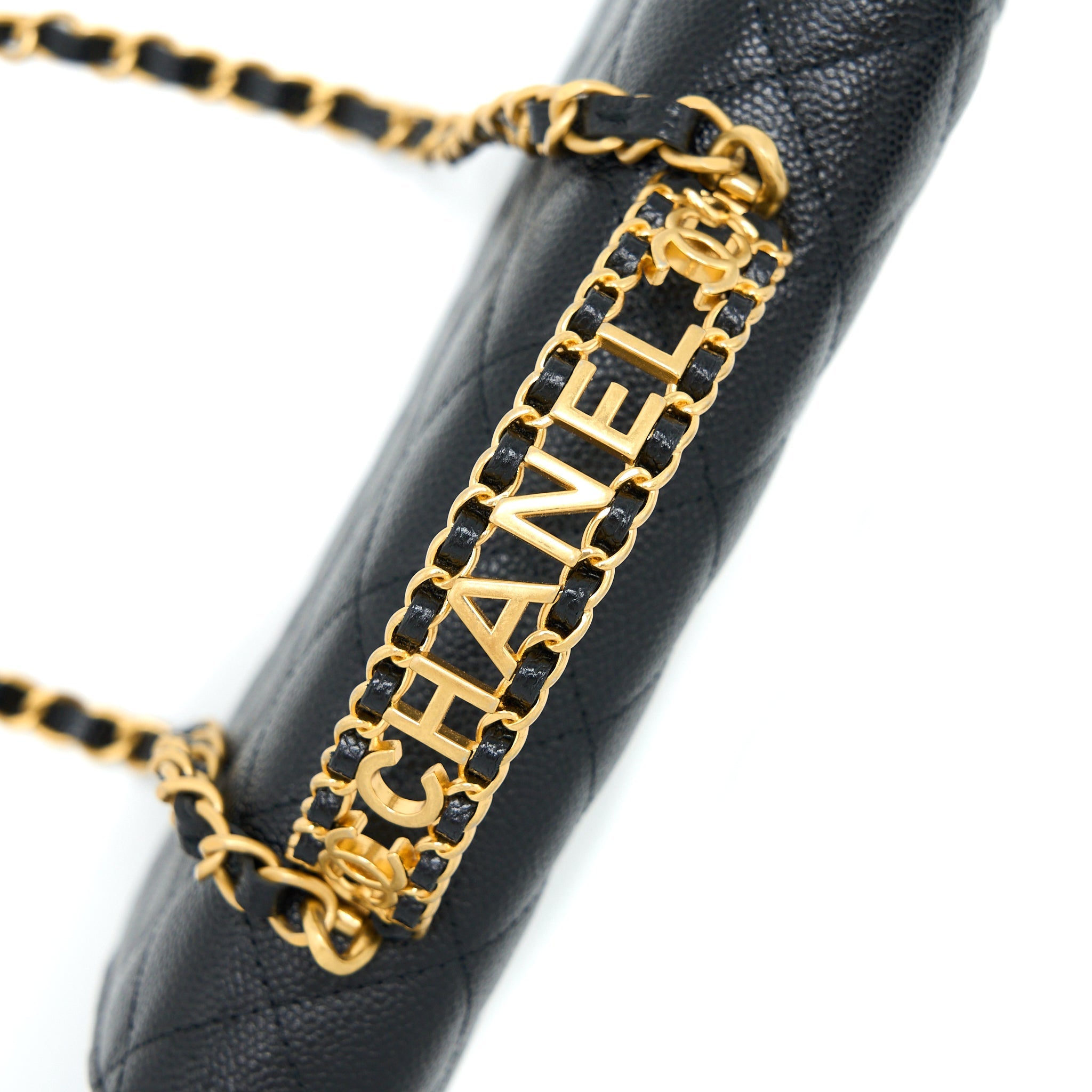 CHANEL LETTER TOP HANDLE WALLET ON CHAIN CAVIAR BLACK GHW