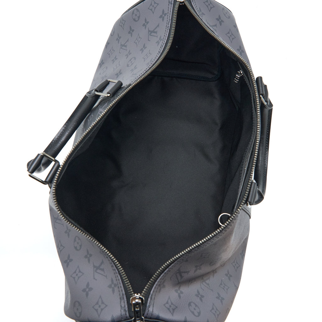 LOUIS VUITTON KEEPALL BANDOULIERE 50 MONOGRAM ECLIPSE CANVAS BLACK/GREY BLACK HARDWARE (NEW VERSION)