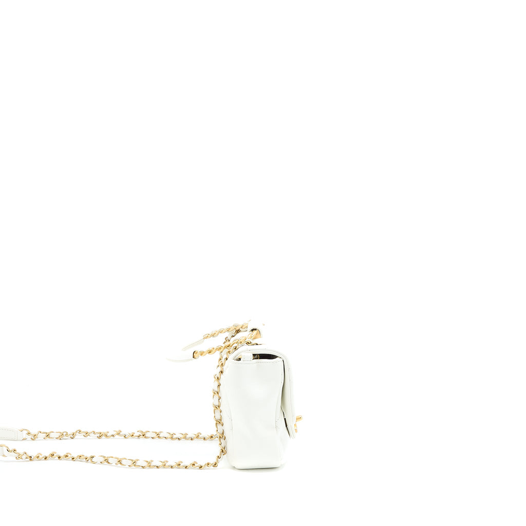 CHANEL CIRCULAR HANDLE QUILTED FLAP BAG LAMBSKIN WHITE BRUSHED GHW