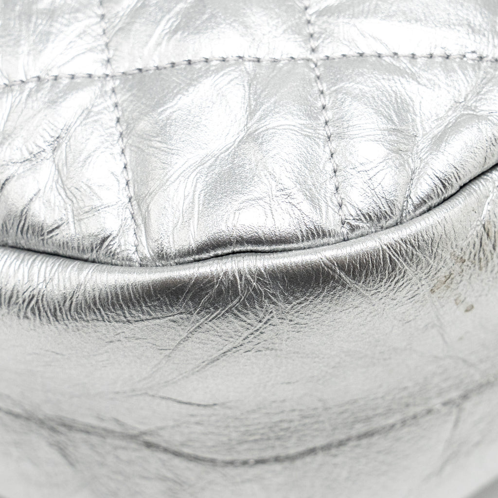 CHANEL 31 BAG QUILTED CRUMPLED CALFSKIN METALLIC SILVER SHW