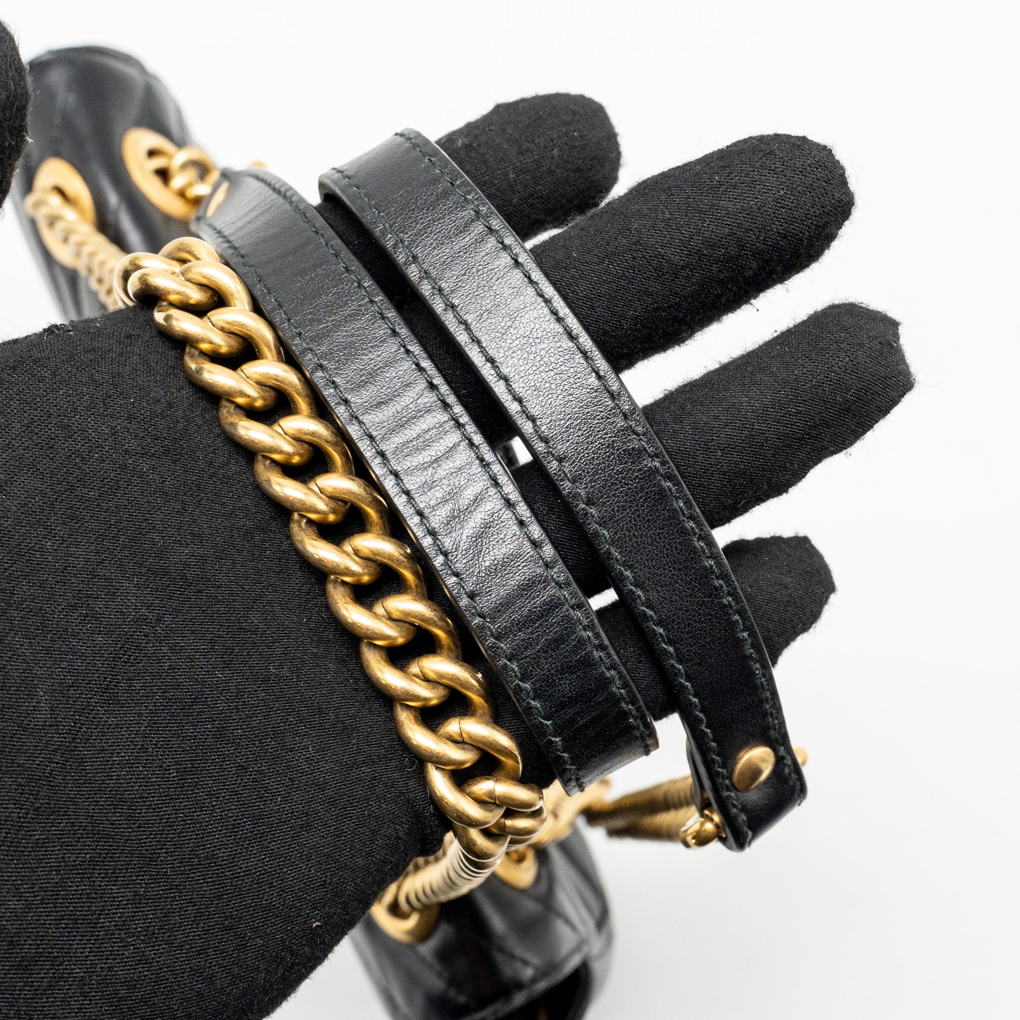 GUCCI MEDIUM GG MARMONT SHOULDER BAG CALFSKIN BLACK GHW