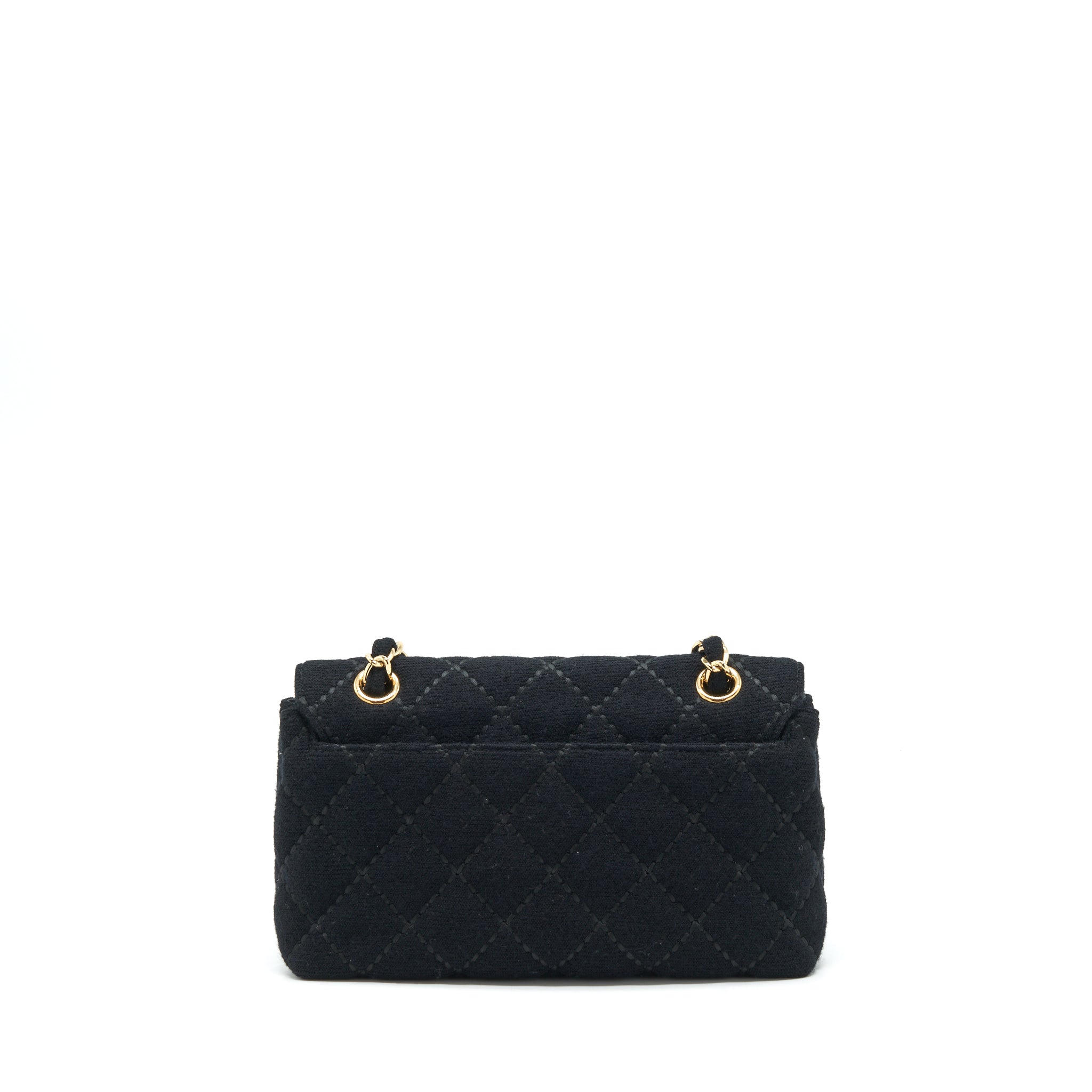 CHANEL VINTAGE SHOULDER BAG FABRIC BLACK GHW WITH AN EXTRA BAG CHARM