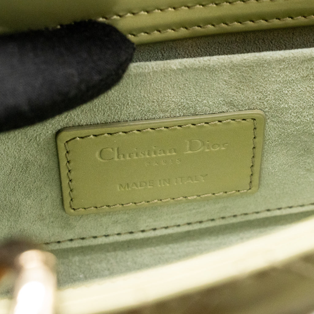 DIOR SMALL LADY D-JOY BAG CANNAGE PATENT LEATHER IRIDESCENT GREEN LGHW