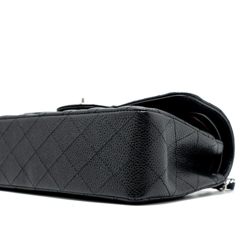 CHANEL SMALL CLASSIC DOUBLE FLAP BAG CAVIAR BLACK SHW (MICROCHIP)