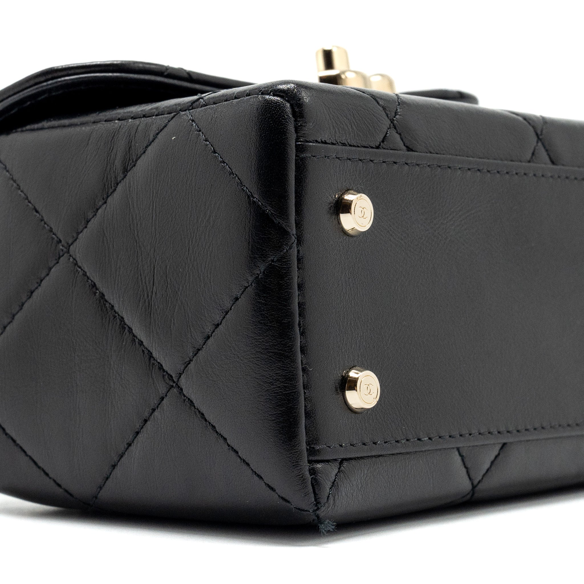 CHANEL 23K TOP HANDLE VANITY BAG SHINY CALFSKIN BLACK GHW (MICROCHIP)