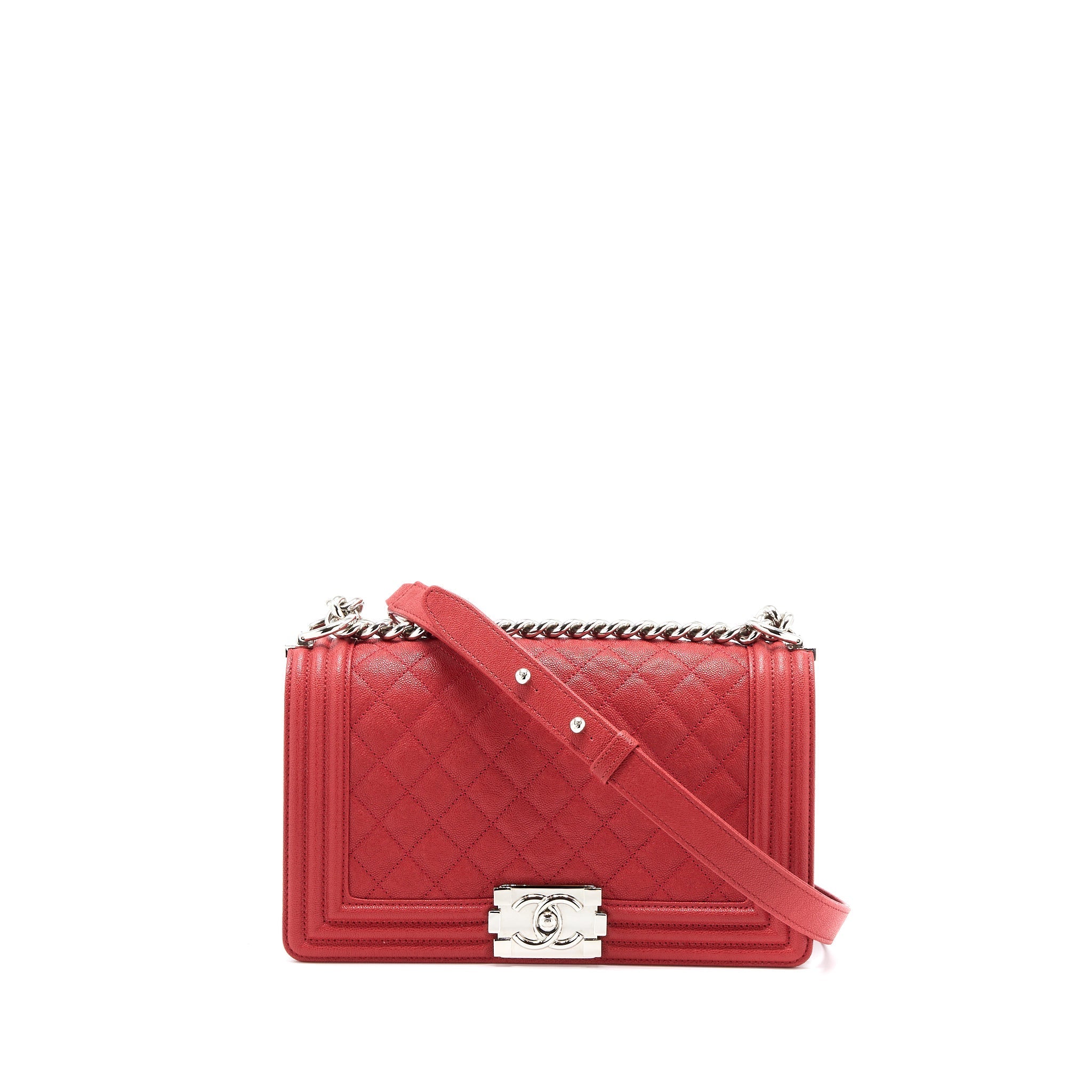 CHANEL MEDIUM BOY BAG CAVIAR RED SHW
