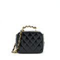 CHANEL VINTAGE TOP HANDLE VANITY CASE PATENT BLACK GHW