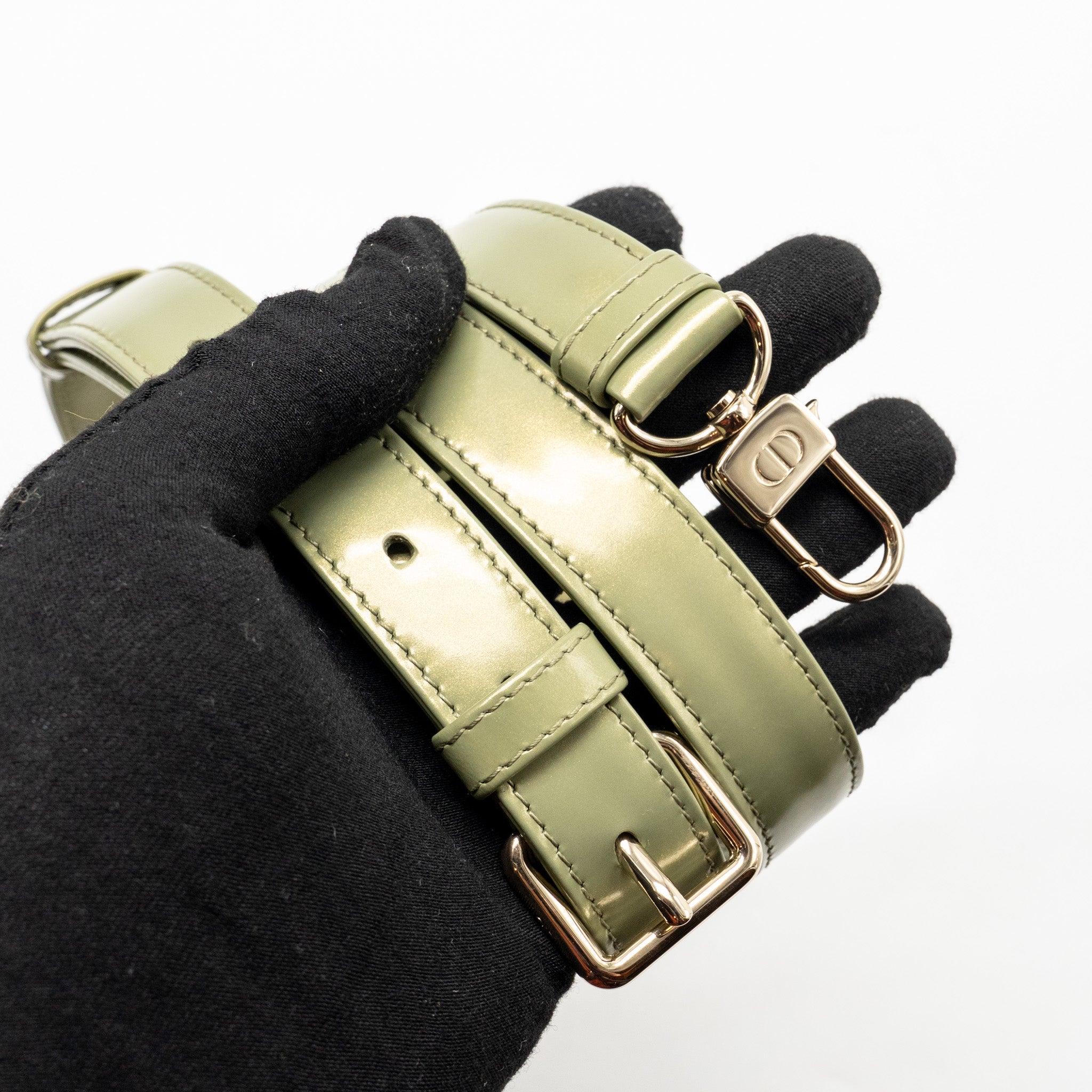 DIOR SMALL LADY D-JOY BAG CANNAGE PATENT LEATHER IRIDESCENT GREEN LGHW