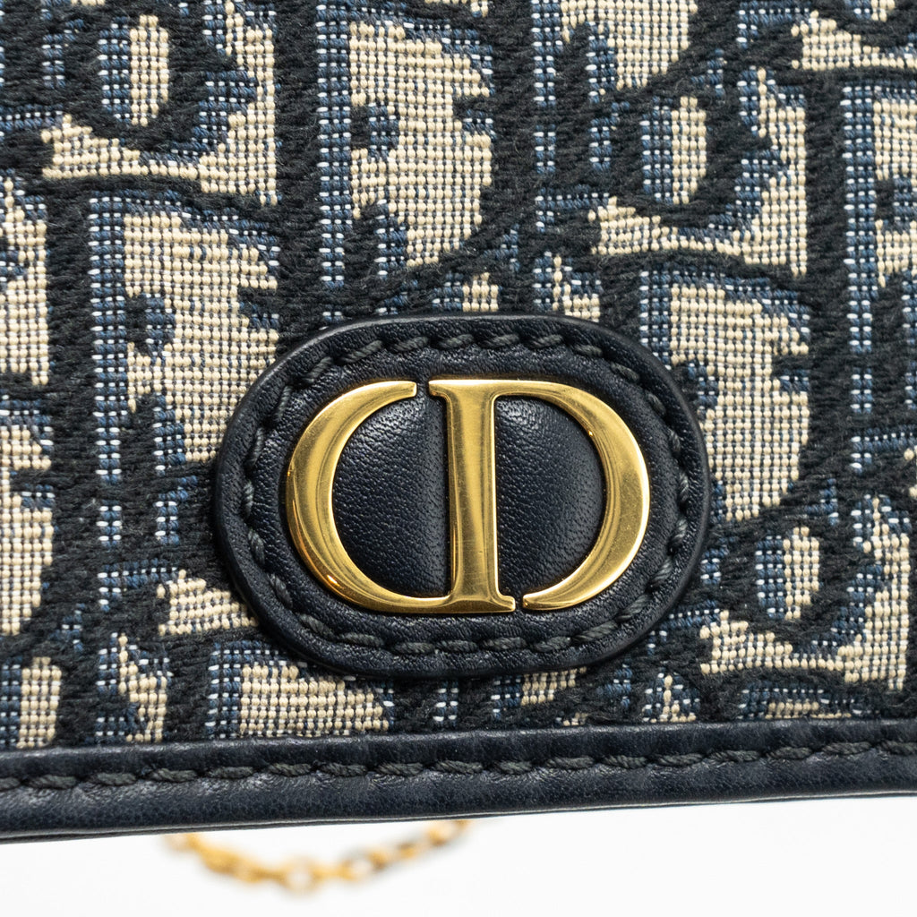 DIOR 30 MONTAIGNE POUCH WITH CHAIN CANVAS BLUE OBLIQUE GHW