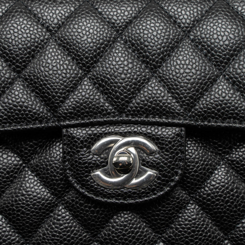 CHANEL SMALL CLASSIC DOUBLE FLAP BAG CAVIAR BLACK SHW (MICROCHIP)