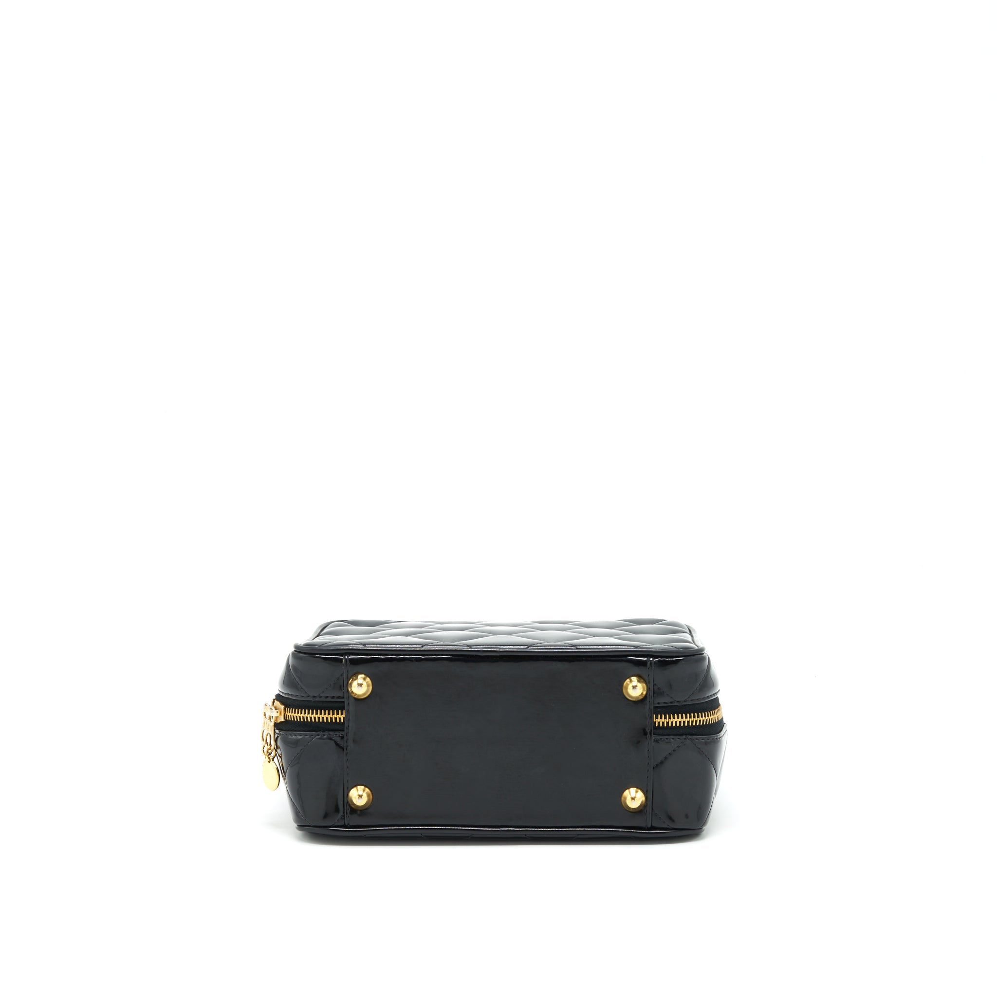 CHANEL VINTAGE TOP HANDLE VANITY CASE PATENT BLACK GHW