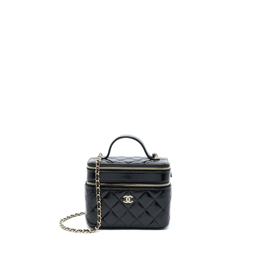 CHANEL VANITY CASE GLAZED LAMBSKIN BLACK LGHW