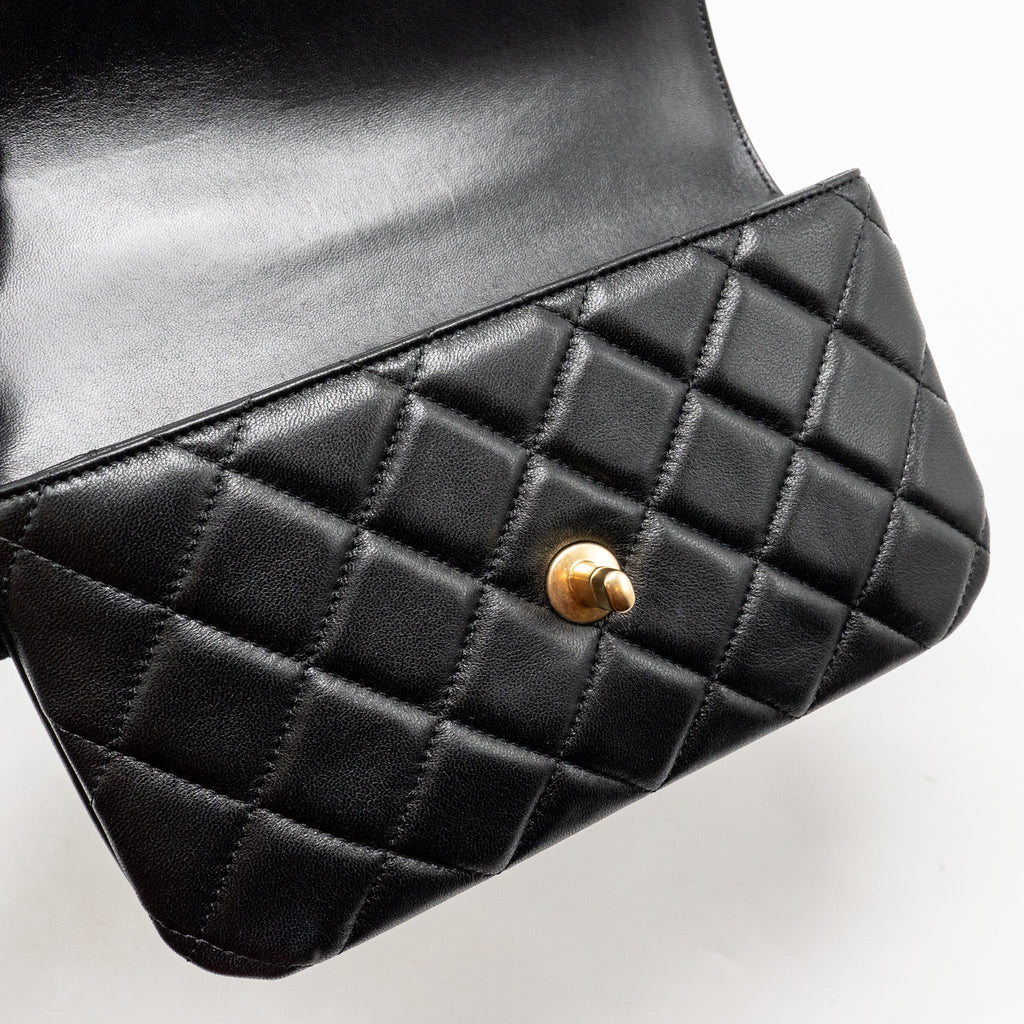 CHANEL 24S CC LOGO TOP HANDLE FLAP BAG WITH CHAIN LAMBSKIN BLACK GHW (MICROCHIP)