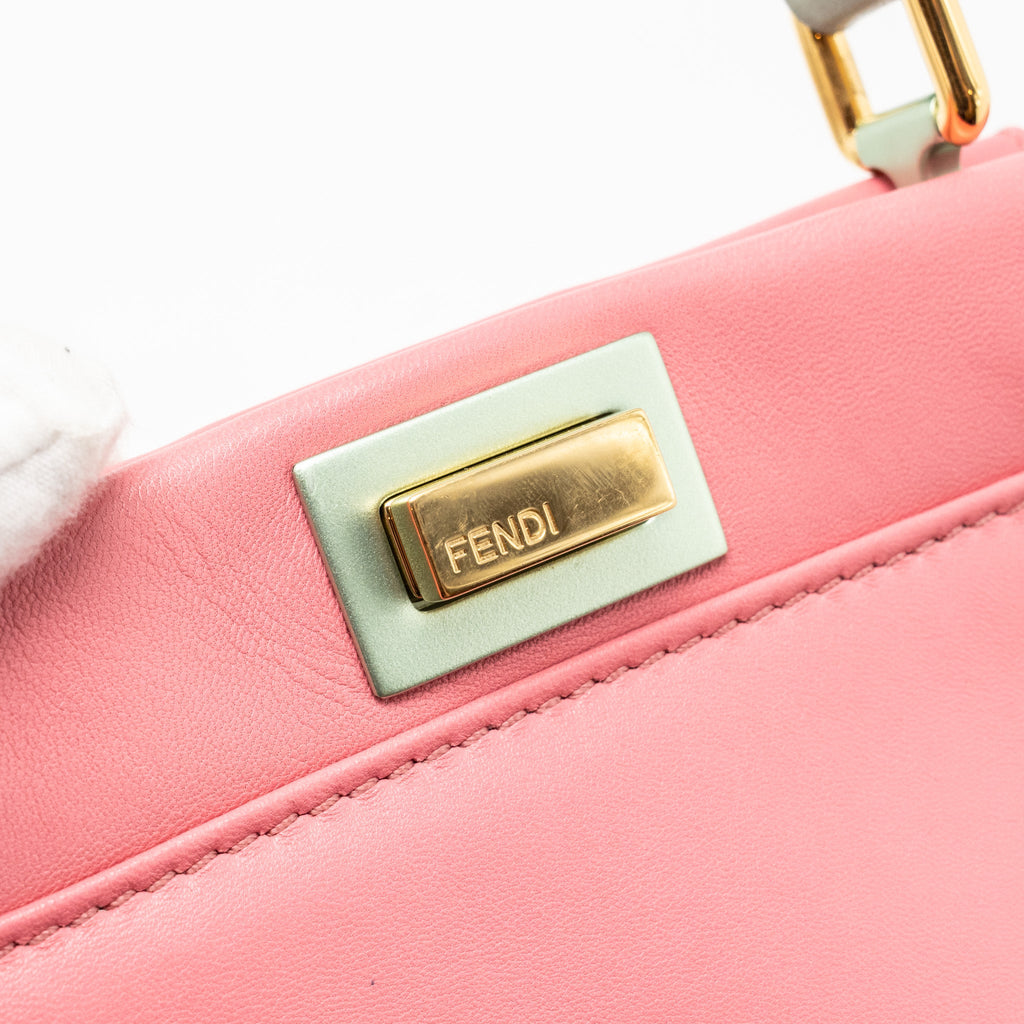 FENDI COLOURBLOCK MINI PEEKABOO NAPPA LEATHER ROSA FLUO/OXIGEN SLATE GHW
