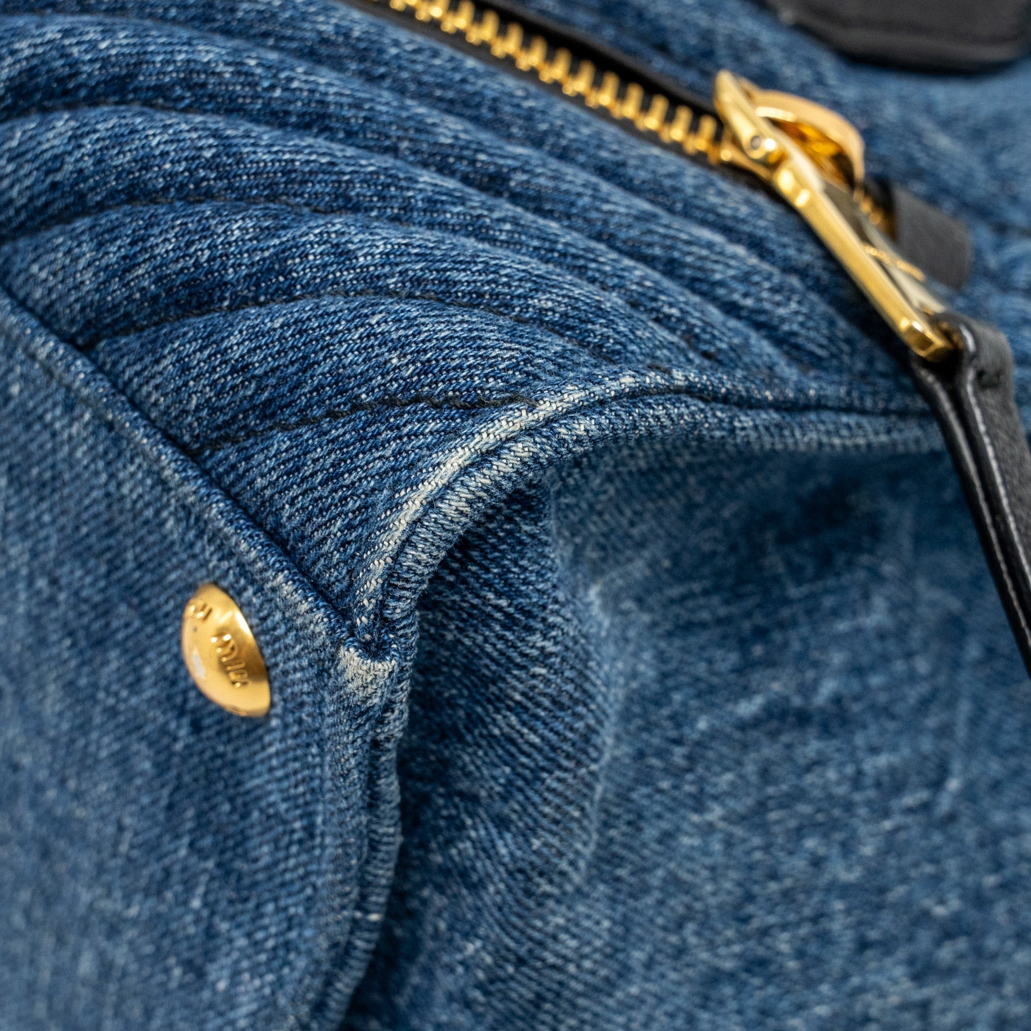 MIU MIU SMALL BIKER TOP HANDLE SATCHEL DENIM NAVY BLUE GHW
