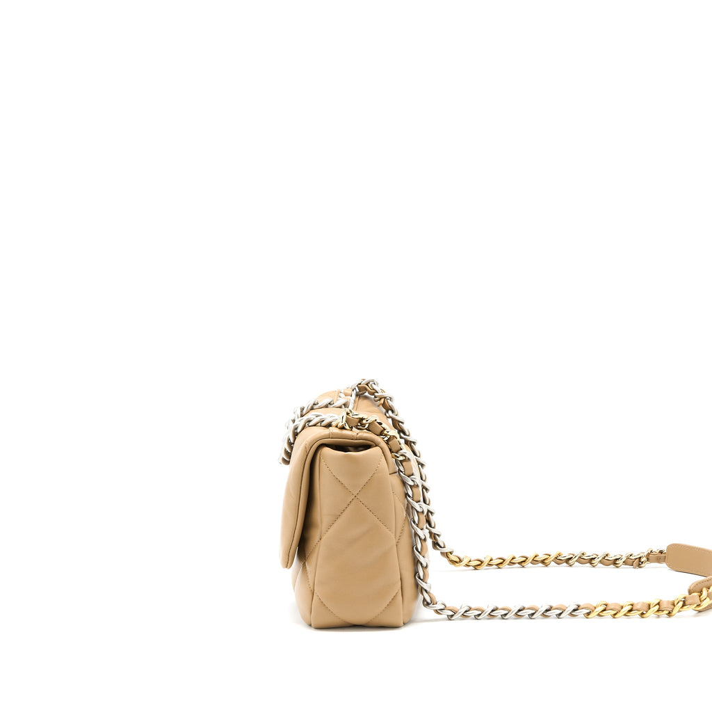 CHANEL 22B SMALL 19 BAG LAMBSKIN BEIGE MULTICOLOR HARDWARE (MICROCHIP)