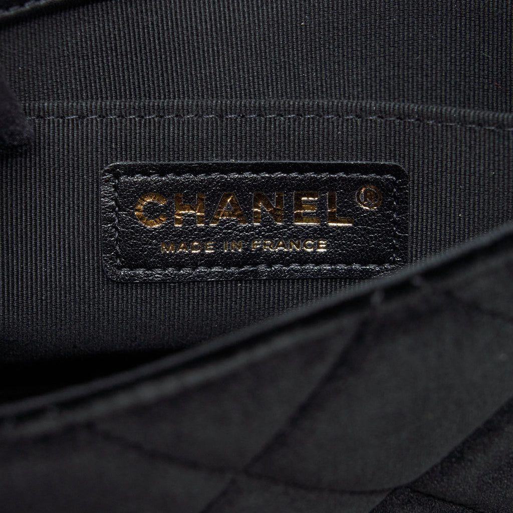 CHANEL FLAP BAG LEATHER CHAIN/PEARL BUCKLE VELVET BLACK GHW