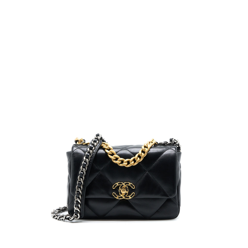 CHANEL SMALL 19 BAG LAMBSKIN BLACK MULTICOLOUR HARDWARE (MICROCHIP)