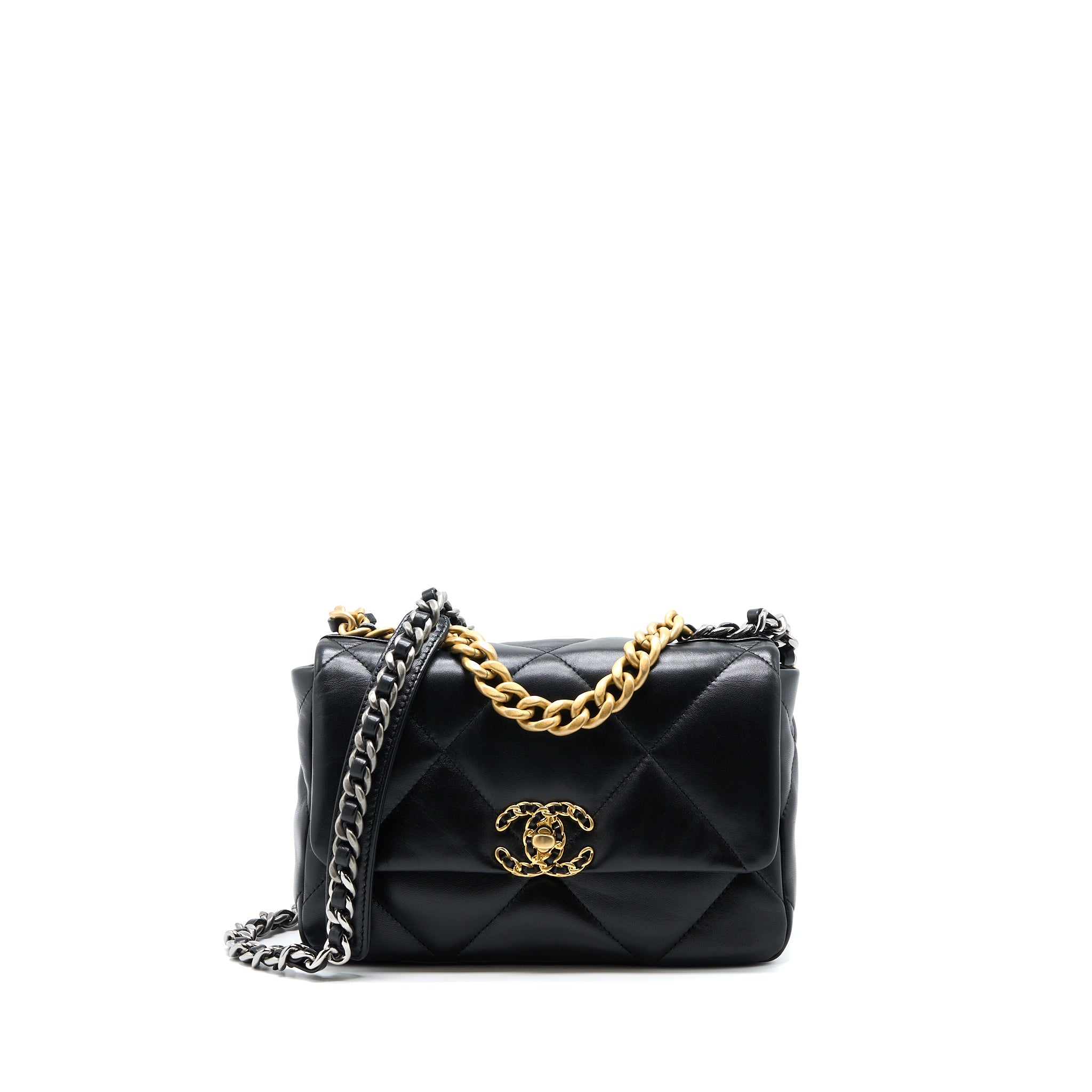 CHANEL SMALL 19 BAG LAMBSKIN BLACK MULTICOLOUR HARDWARE (MICROCHIP)