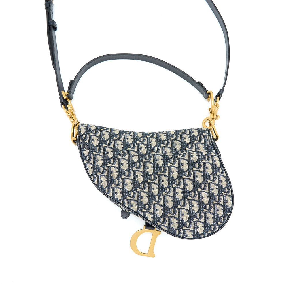 DIOR SADDLE BAG WITH REMOVABLE SHOULDER STRAP BLUE OBLIQUE JACQUARD GHW
