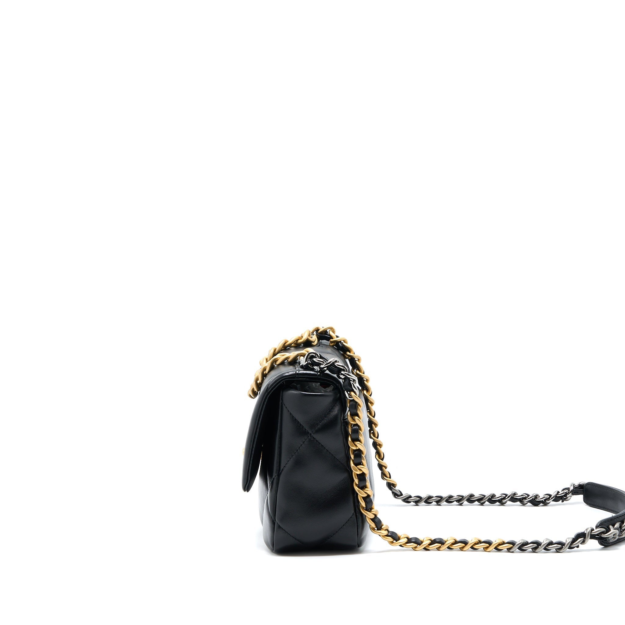 CHANEL SMALL 19 BAG LAMBSKIN BLACK MULTICOLOUR HARDWARE (MICROCHIP)