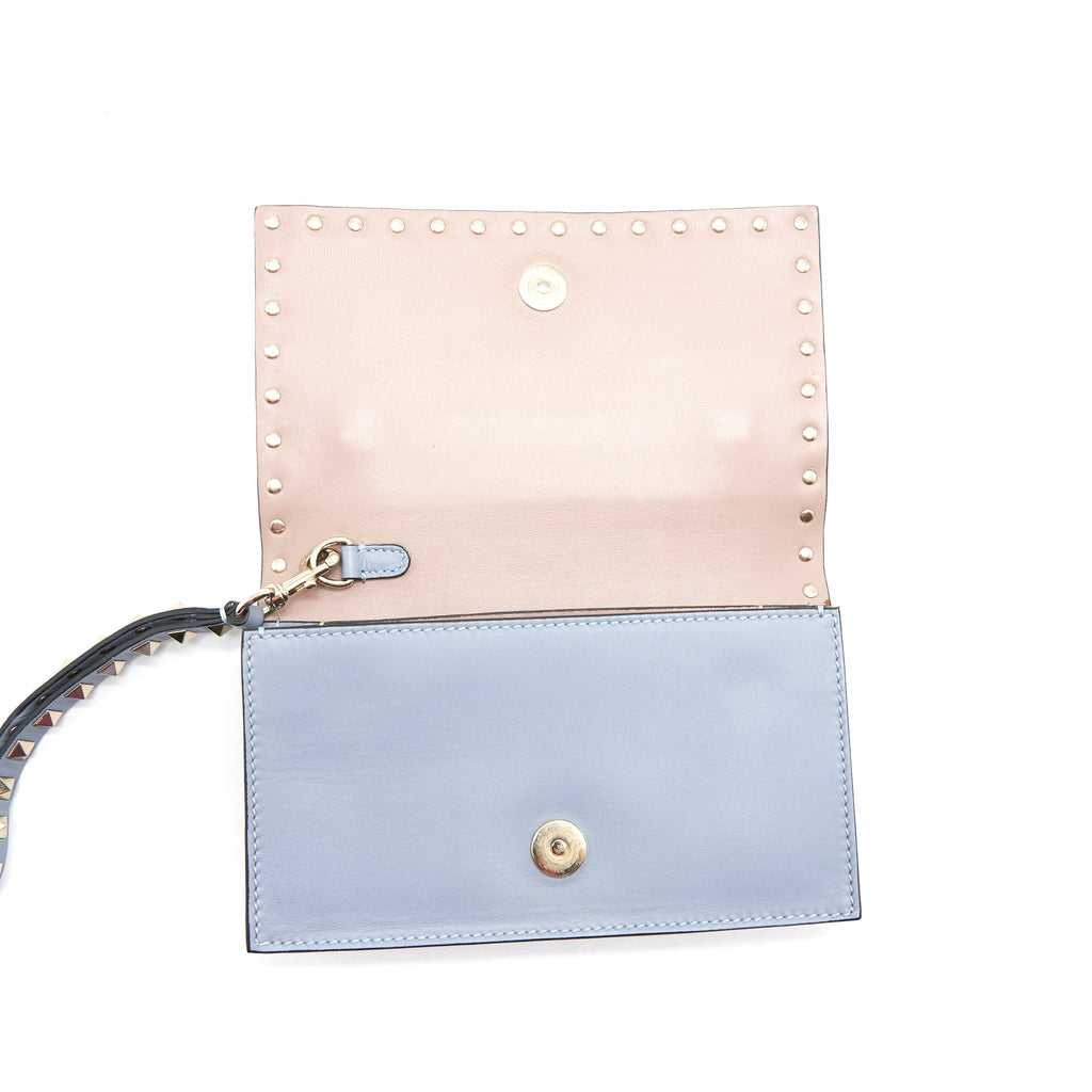 VALENTINO ROCKSTUD SMALL CLUTCH BLUE-GREY GHW