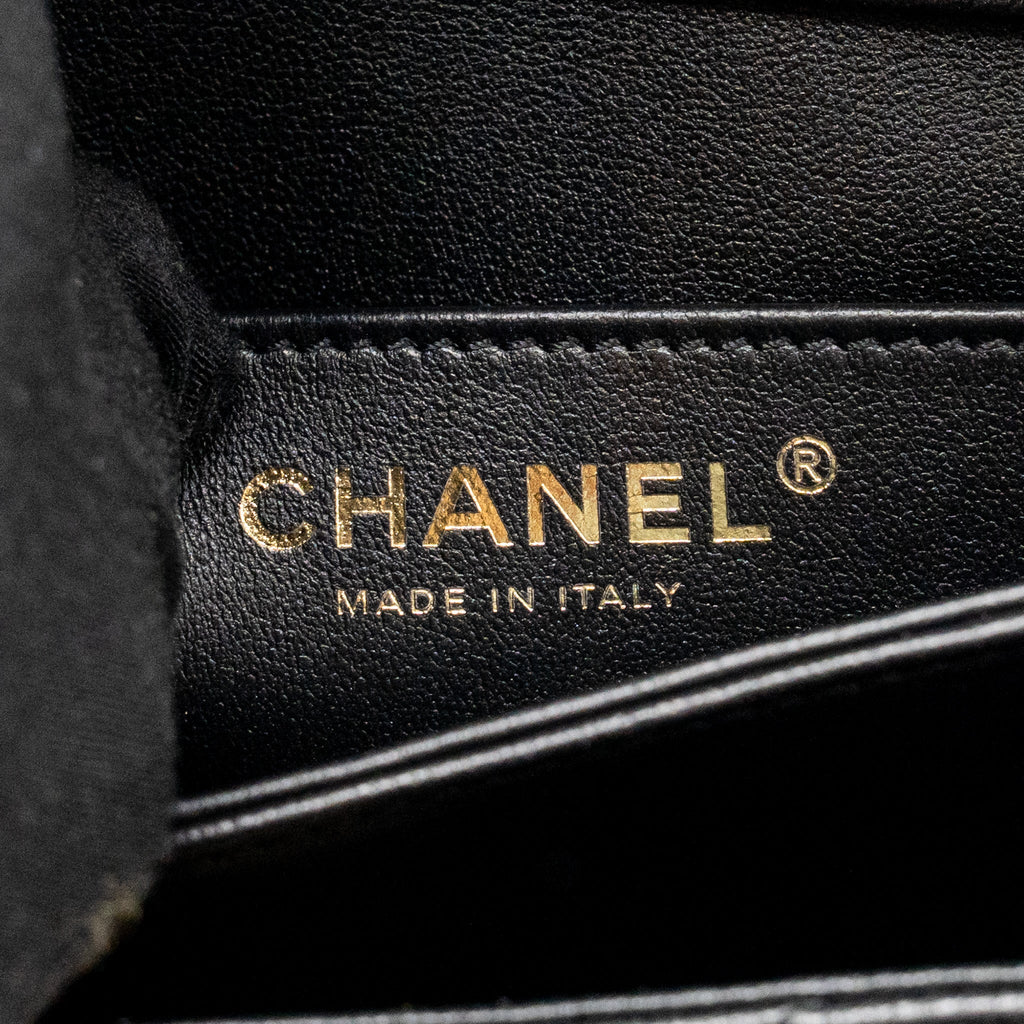CHANEL 24S CC LOGO TOP HANDLE FLAP BAG WITH CHAIN LAMBSKIN BLACK GHW (MICROCHIP)