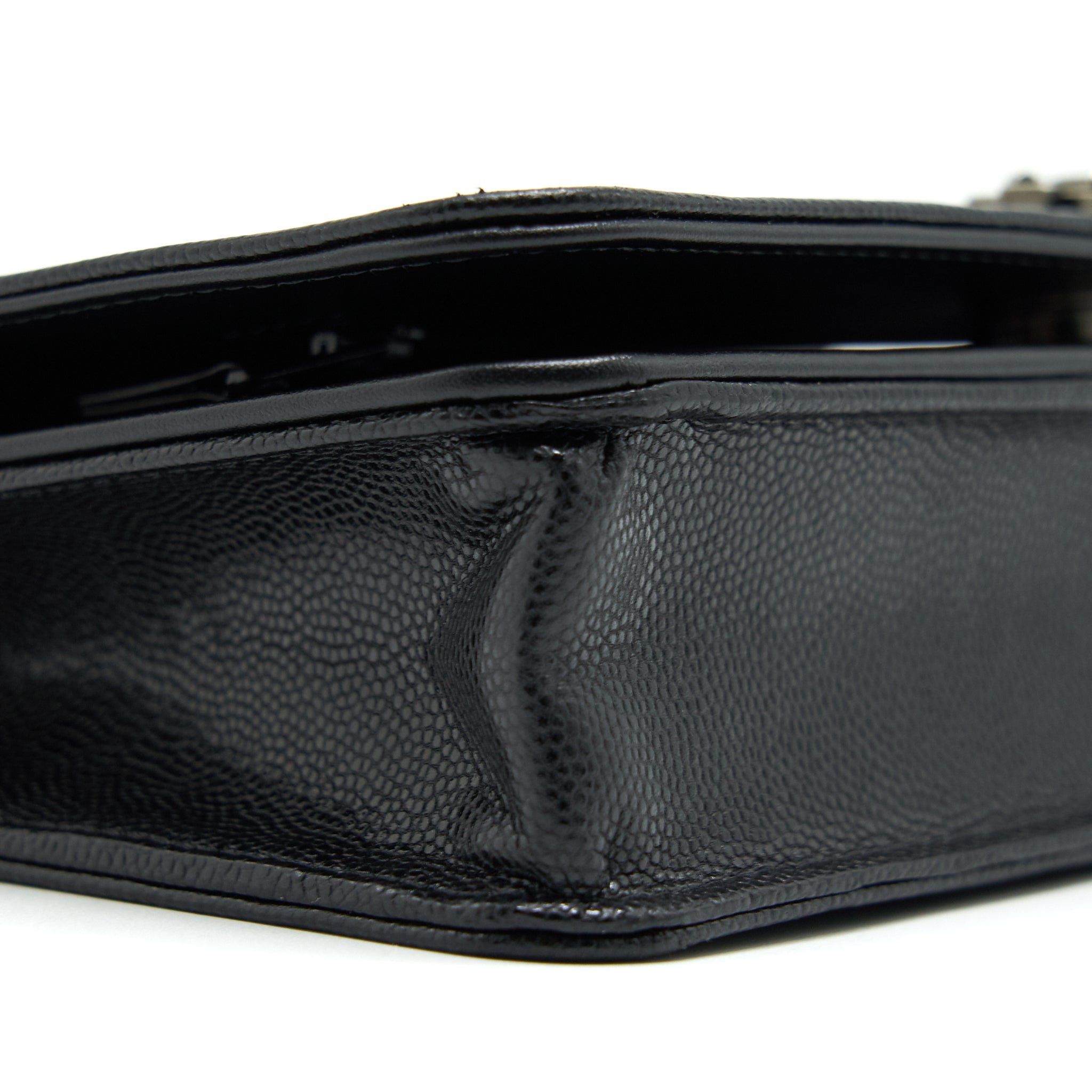 CHANEL BOY WALLET ON CHAIN CAVIAR BLACK RUTHENIUM HARDWARE (MICROCHIP)