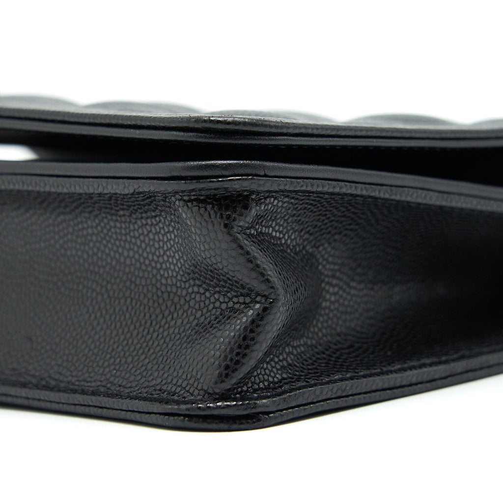 CHANEL BOY WALLET ON CHAIN CAVIAR BLACK RUTHENIUM HARDWARE (MICROCHIP)