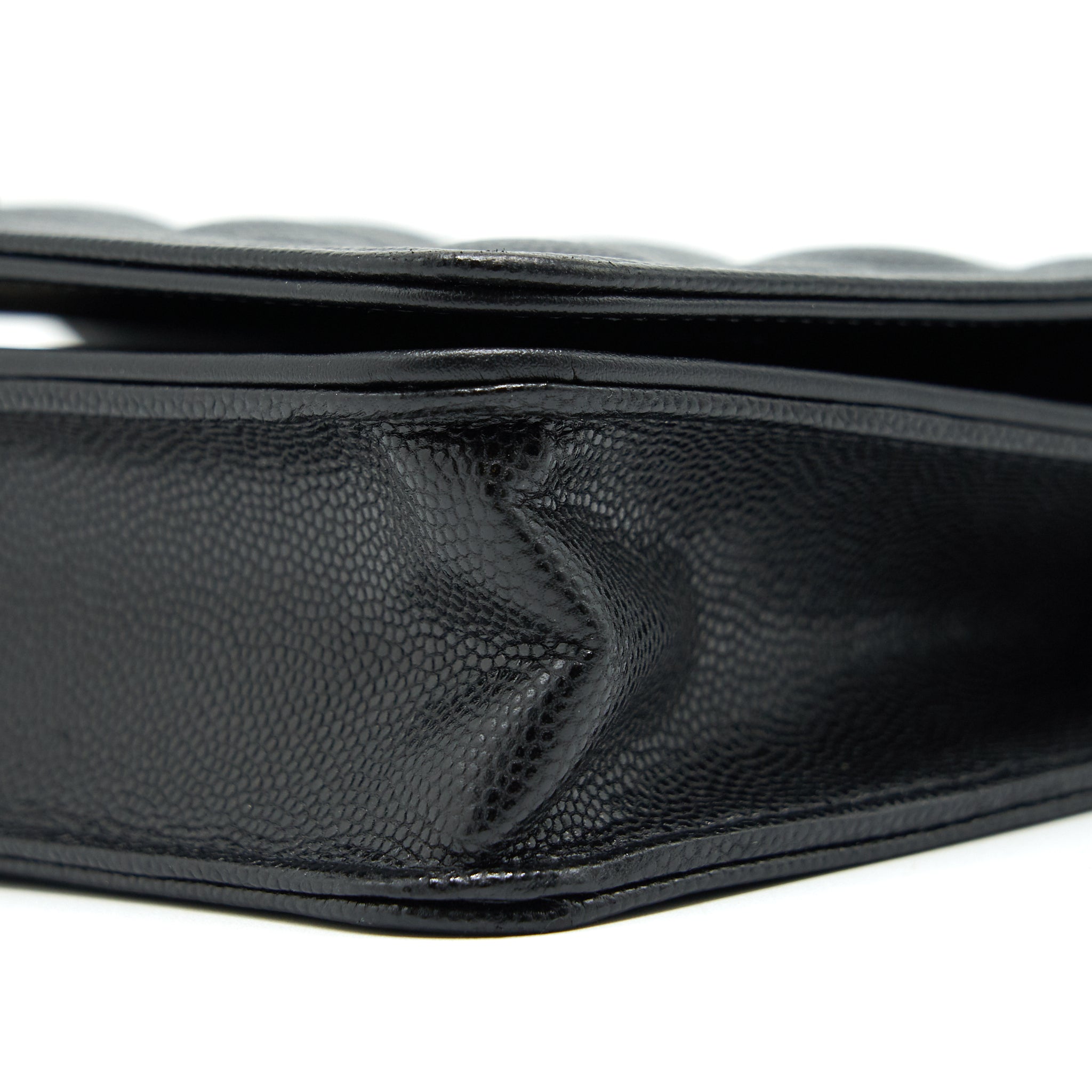 CHANEL BOY WALLET ON CHAIN CAVIAR BLACK RUTHENIUM HARDWARE (MICROCHIP)