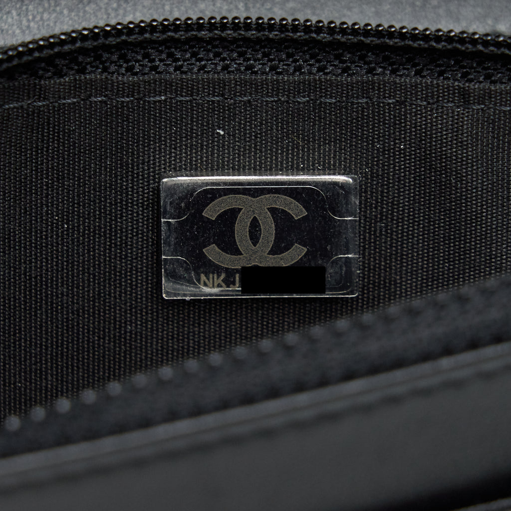 CHANEL BOY WALLET ON CHAIN CAVIAR BLACK RUTHENIUM HARDWARE (MICROCHIP)