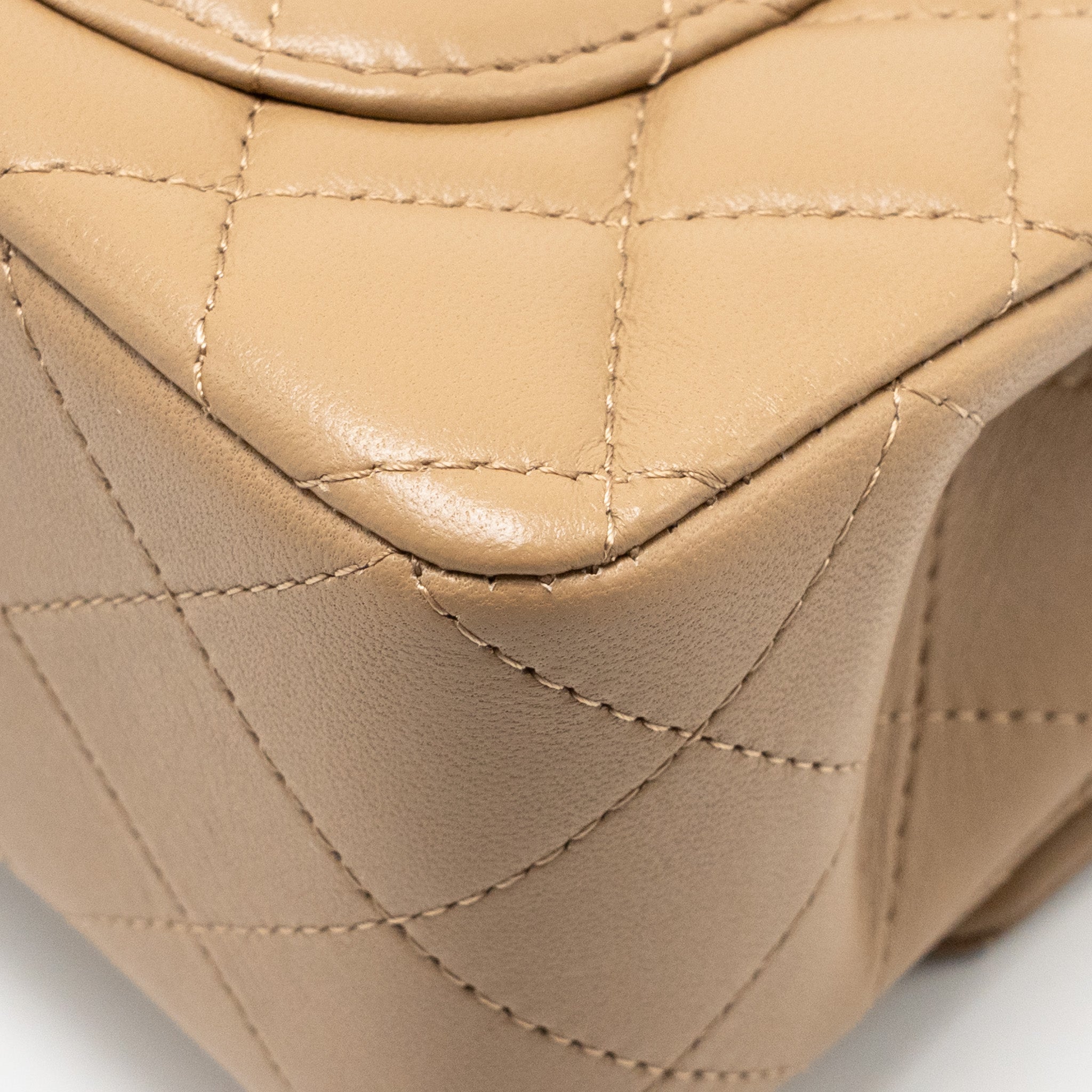 CHANEL TOP HANDLE MINI RECTANGULAR LAMBSKIN DARK BEIGE GHW (MICROCHIP)
