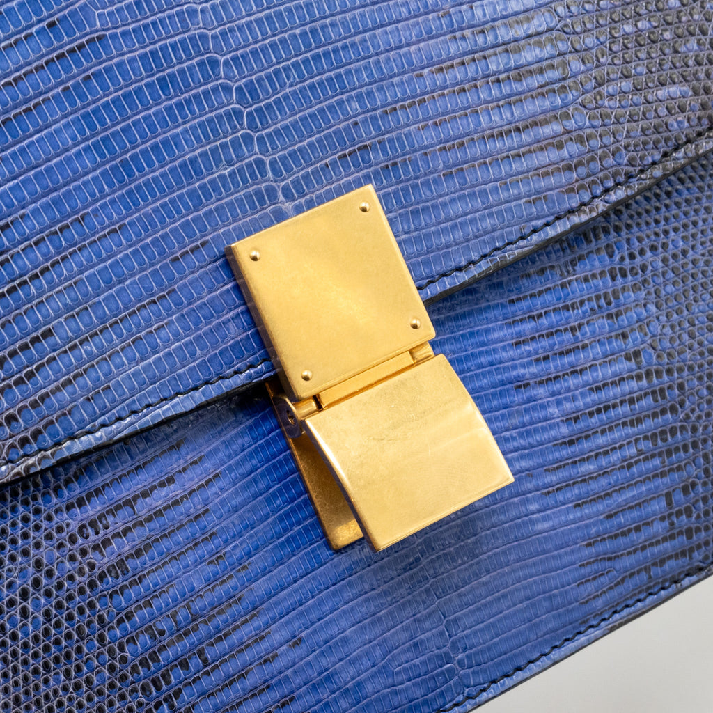 CELINE MEDIUM CLASSIC BOX BAG LIZARD BLUE GHW