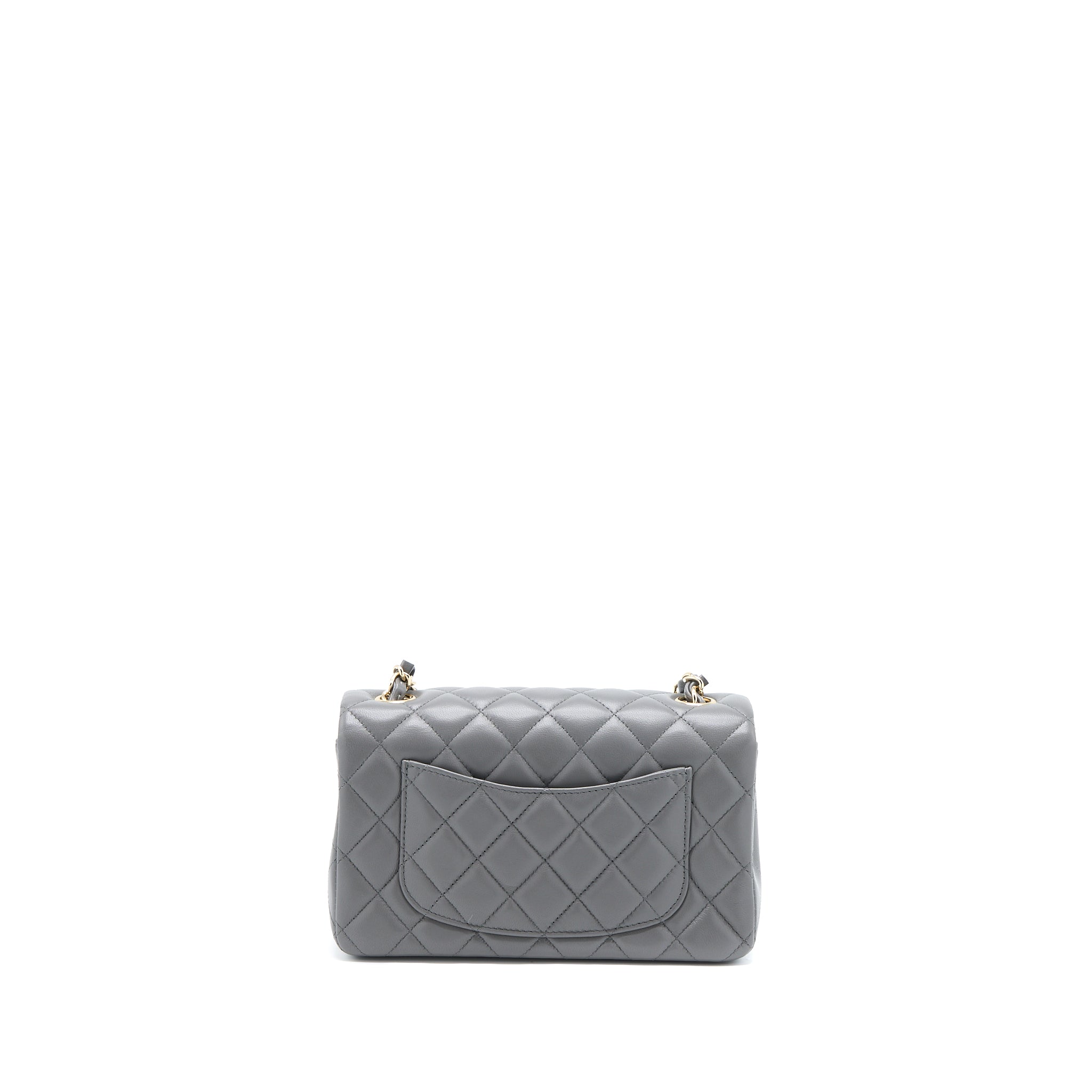 CHANEL 22A MINI RECTANGULAR LAMBSKIN GREY LGHW(MICROCHIP)