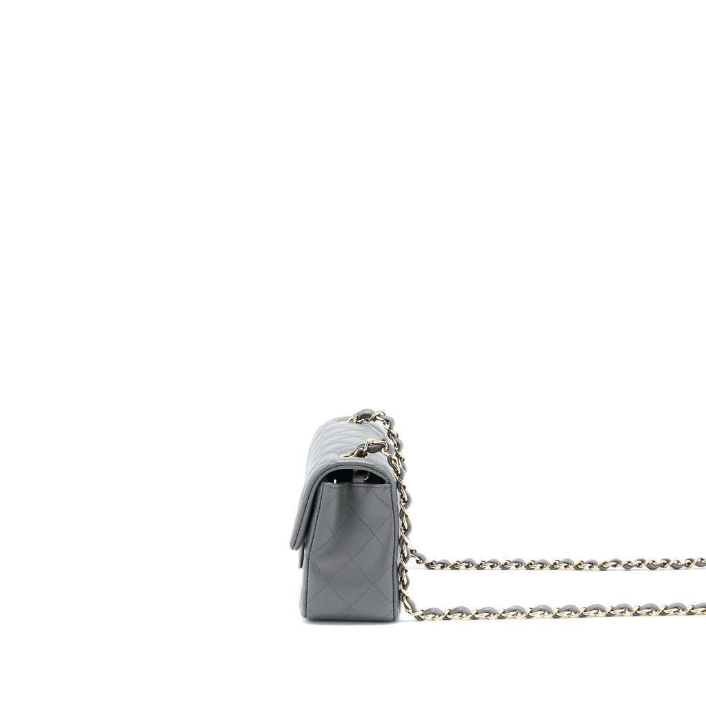 CHANEL 22A MINI RECTANGULAR LAMBSKIN GREY LGHW(MICROCHIP)