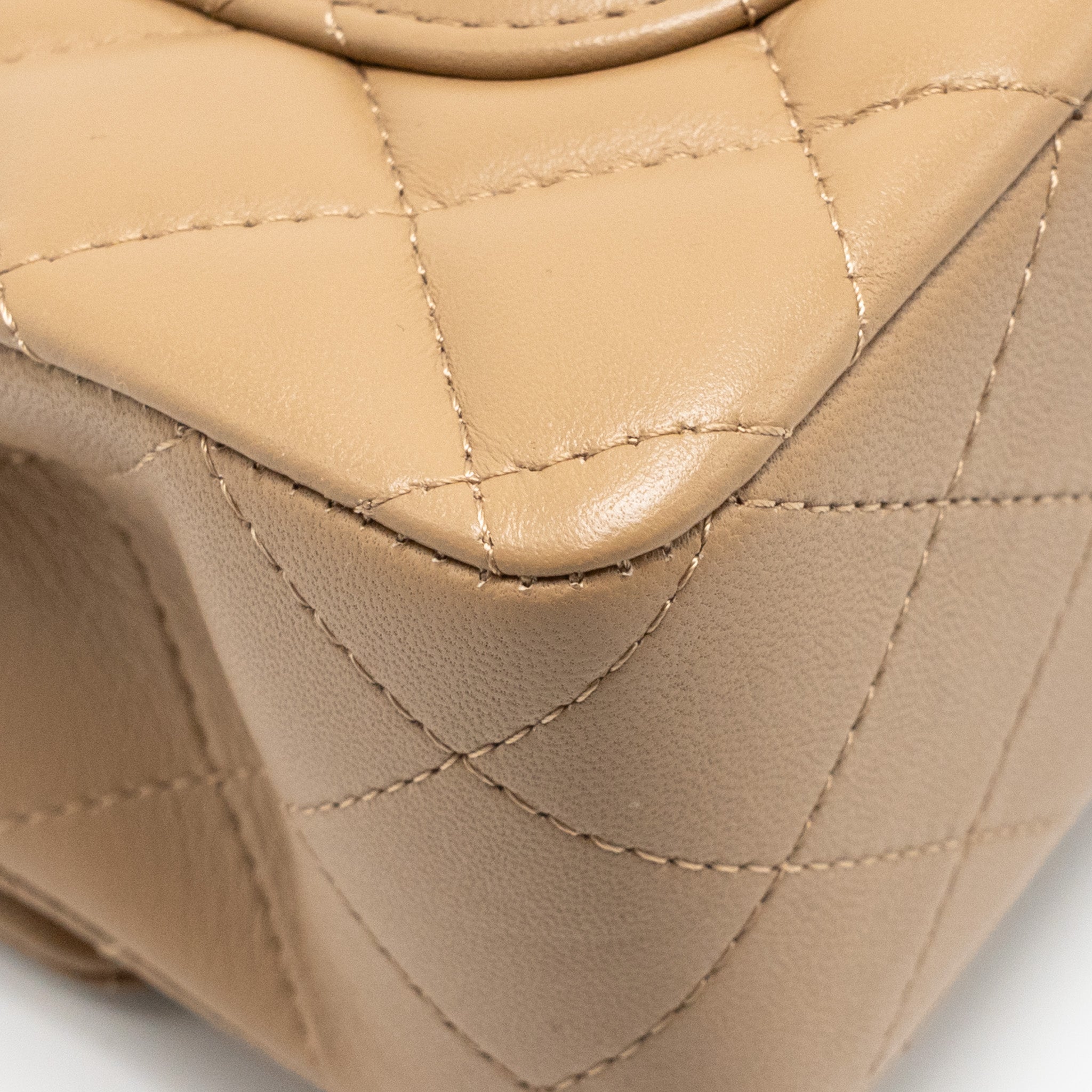 CHANEL TOP HANDLE MINI RECTANGULAR LAMBSKIN DARK BEIGE GHW (MICROCHIP)