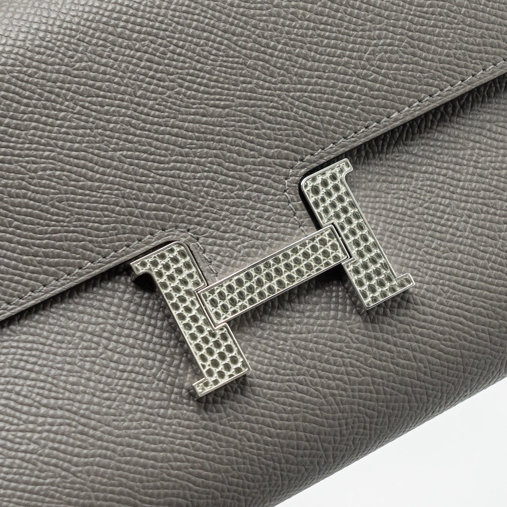 HERMES CONSTANCE TO GO EPSOM LIZARD BUCKLE GRIS MEYER/GRIS FONCE SHW