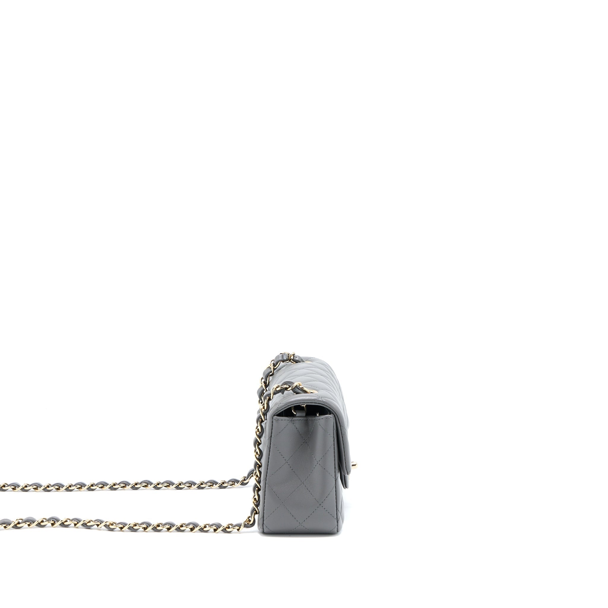 CHANEL 22A MINI RECTANGULAR LAMBSKIN GREY LGHW(MICROCHIP)