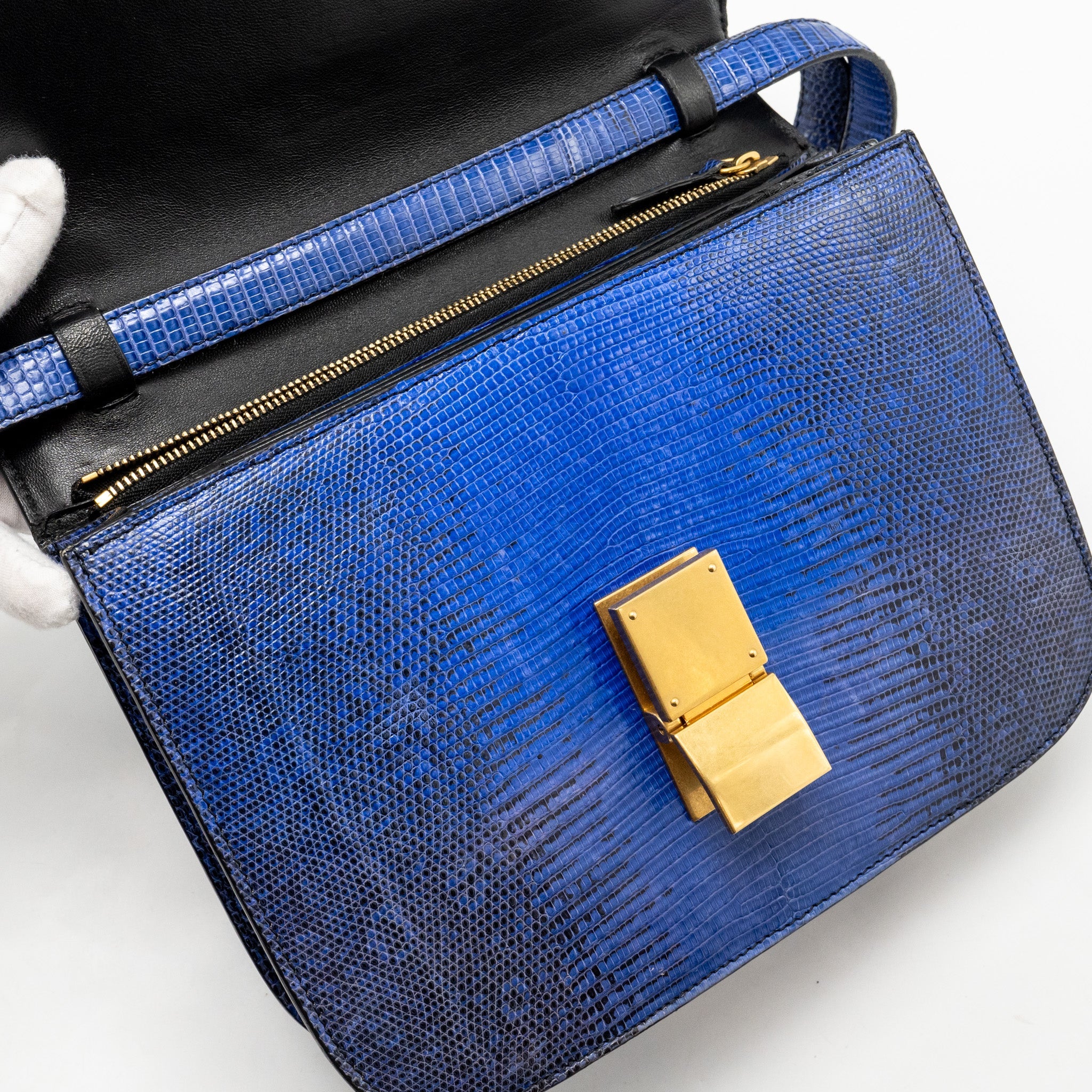 CELINE MEDIUM CLASSIC BOX BAG LIZARD BLUE GHW