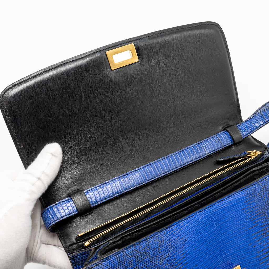 CELINE MEDIUM CLASSIC BOX BAG LIZARD BLUE GHW