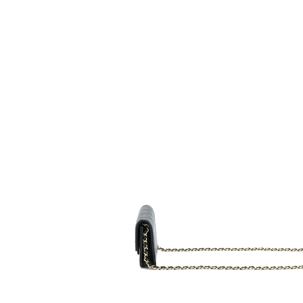 CHANEL MINI FLAP CARD HOLDER WITH CHAIN CAVIAR BLACK LGHW