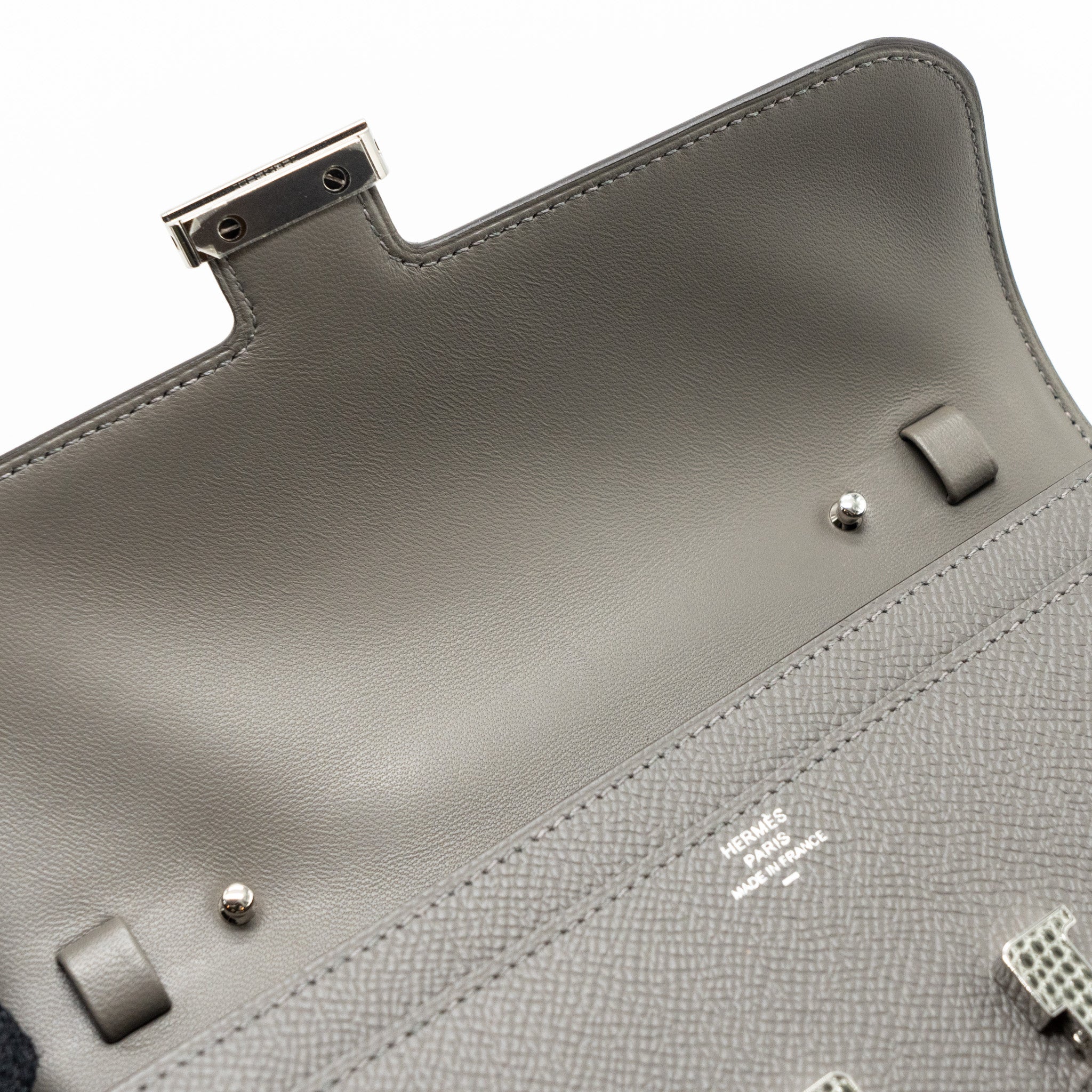 HERMES CONSTANCE TO GO EPSOM LIZARD BUCKLE GRIS MEYER/GRIS FONCE SHW