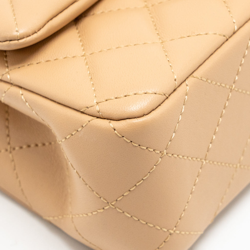 CHANEL PEARL CRUSH MINI RECTANGULAR FLAP BAG LAMBSKIN BEIGE GHW (MICROCHIP)