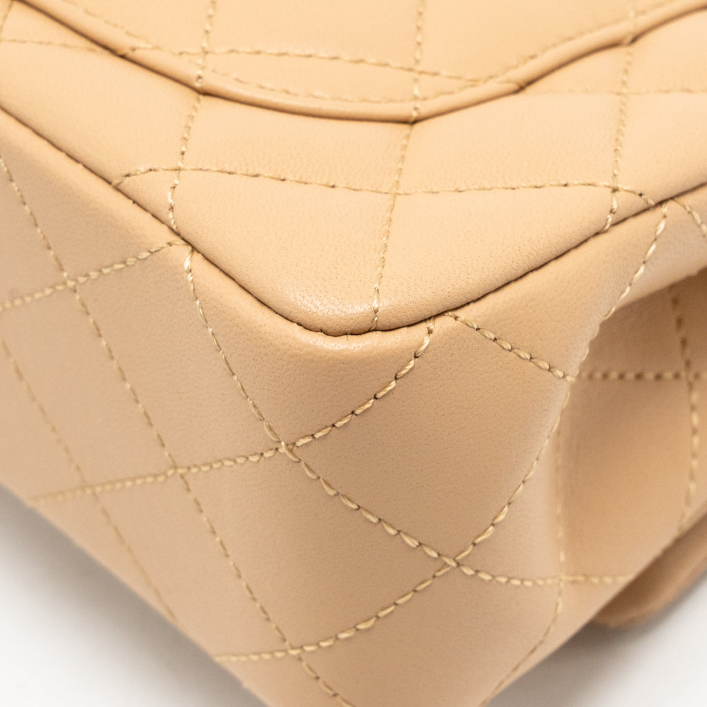CHANEL PEARL CRUSH MINI RECTANGULAR FLAP BAG LAMBSKIN BEIGE GHW (MICROCHIP)