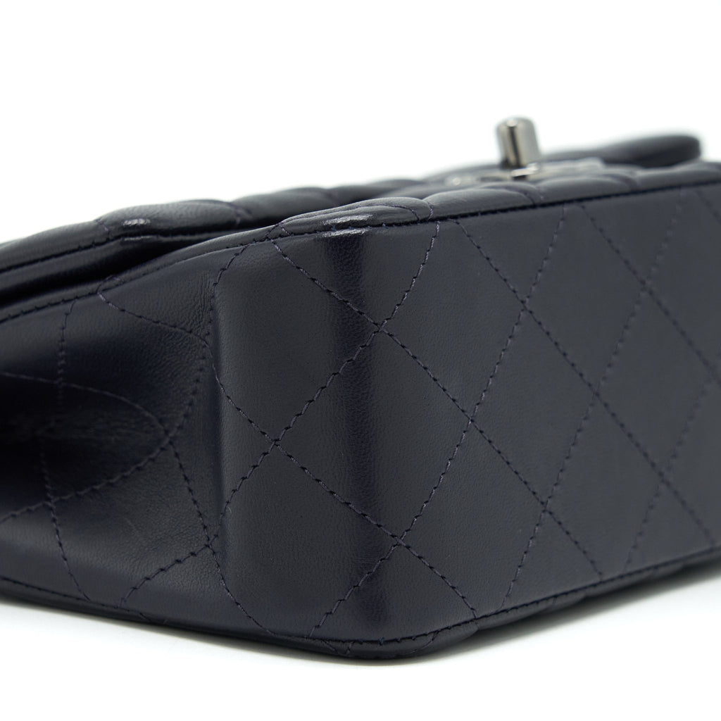 CHANEL MINI RECTANGULAR LAMBSKIN DARK PURPLE BLACK HARDWARE