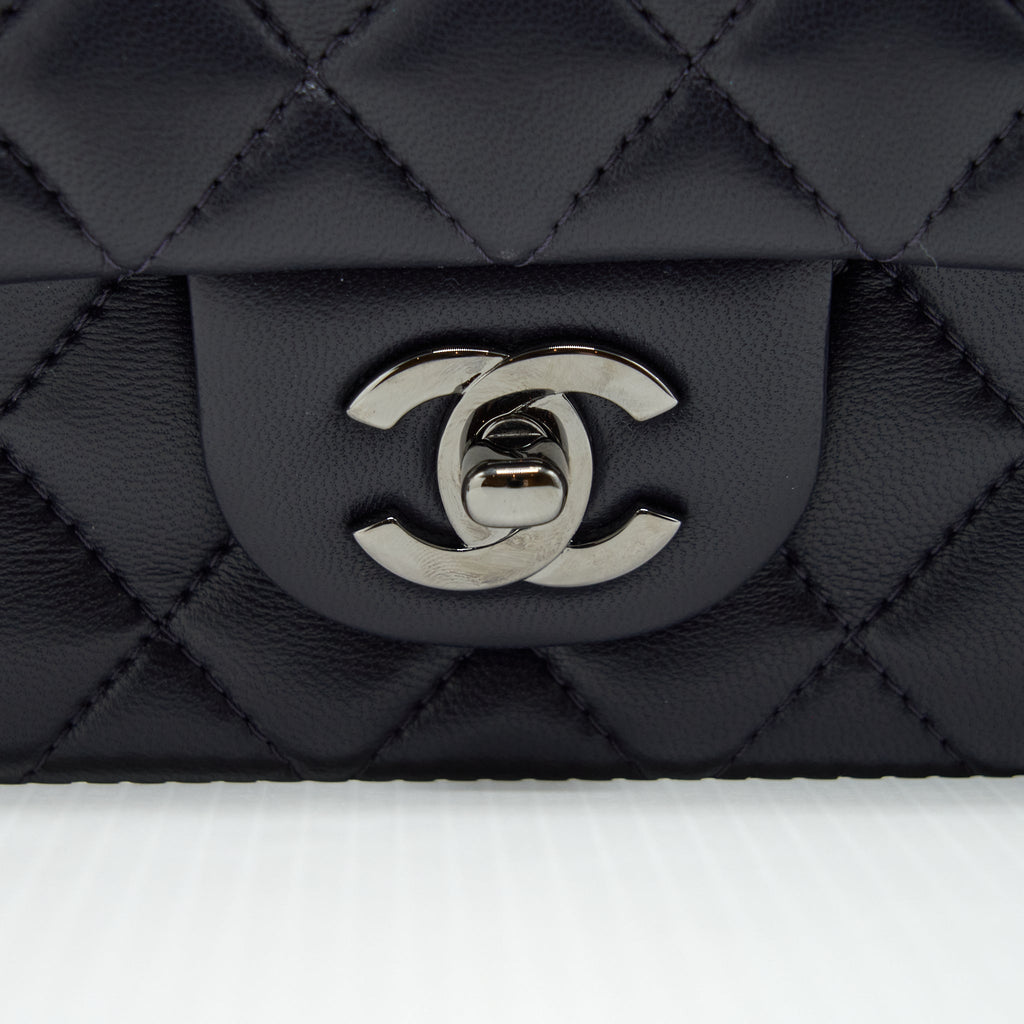 CHANEL MINI RECTANGULAR LAMBSKIN DARK PURPLE BLACK HARDWARE