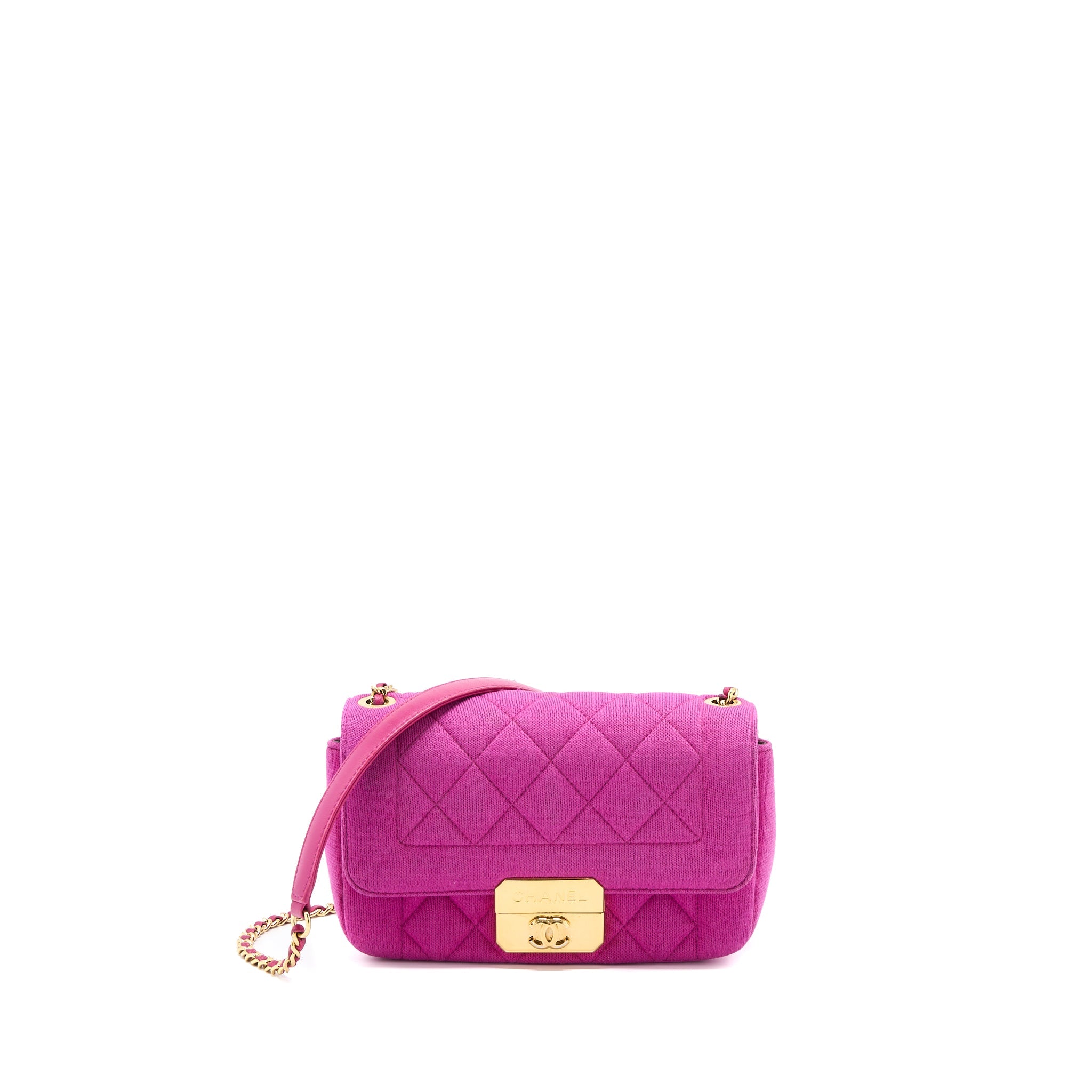 CHANEL SEASONAL MINI FLAP BAG FABRIC PINK LGHW