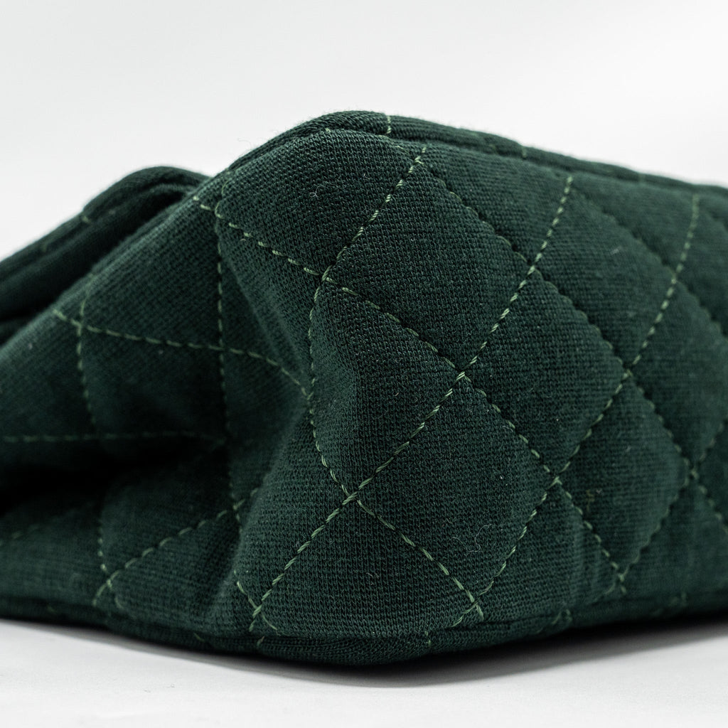 CHANEL REISSUE 2.55 226 DOUBLE FLAP BAG FABRIC DARK GREEN RUTHENIUM HARDWARE
