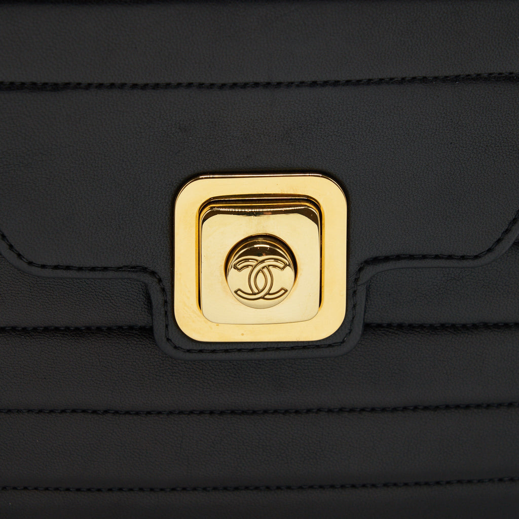 CHANEL VINTAGE KELLY FLAP BAG WITH LONG STRAP BLACK 24K GHW