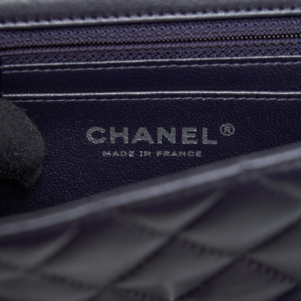 CHANEL MINI RECTANGULAR LAMBSKIN DARK PURPLE BLACK HARDWARE